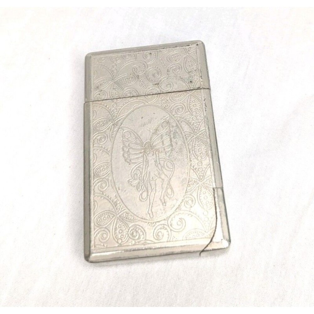 VTG Zippo Lighter Butterfly Fairy Case Antique Silver Tone 2 Pc
